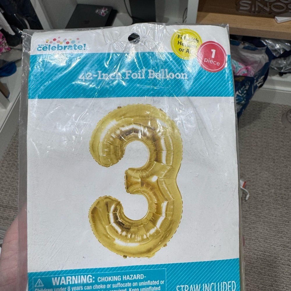 5 for $25 SALE 🎉 Gold Foil Number 3 Balloon